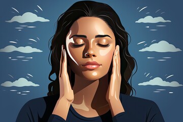 A woman with closed eyes engages in gentle eye exercises, depicted with blurred effect and soft contours. Perfect for relaxation and wellness concepts, Generative AI.