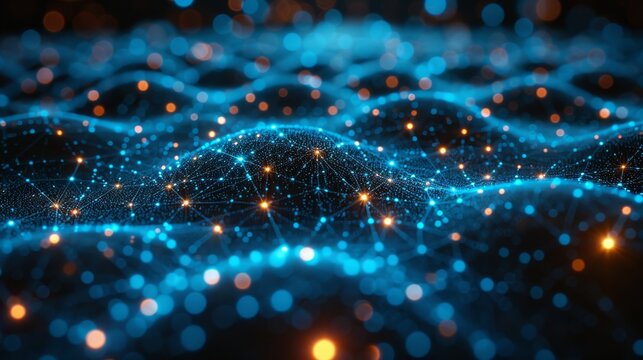 Digital backdrop suitable for depicting network capabilities, technological operations, digital storages, as well as in the fields of science and education.