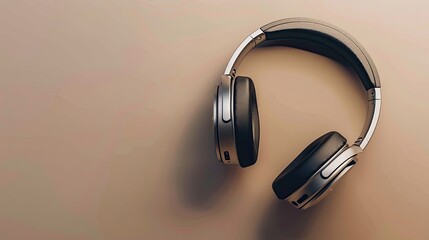 A studio photo of black headphones on peach background