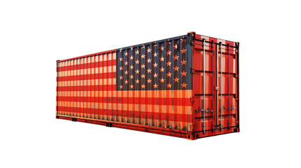 Flag of USA printed on a cargo freight container import export trade business. Container isolated on a transparent background