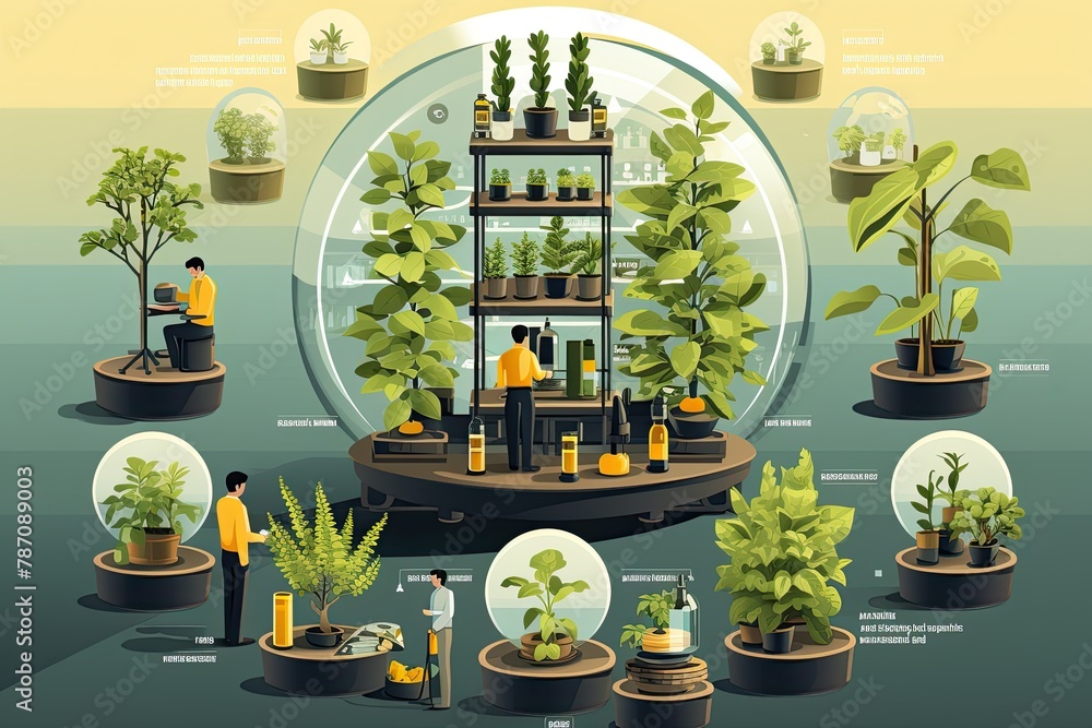Aufkleber Immerse in a laboratory setting featuring fermentation reactors and scenes of plant genetic engineering. Reflecting cutting-edge research in agricultural science, Generative AI.