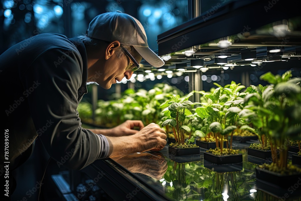 Aufkleber Immerse in a laboratory setting featuring fermentation reactors and scenes of plant genetic engineering. Reflecting cutting-edge research in agricultural science, Generative AI.