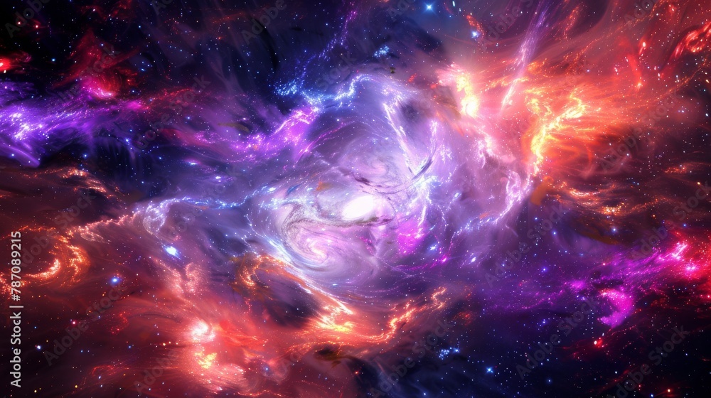 Poster high-resolution image of a colorful and intricate nebula in deep space