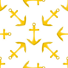 Cute ship's anchor seamless pattern. Flat vector illustration isolated on white background. Doodle drawing.