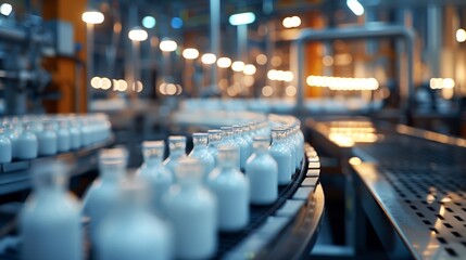 Automated Robotic natural dairy products yogurt Line. Industrial food production plant indoors