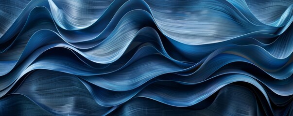 Seamless flowing blue waves textured design for versatile background use - obrazy, fototapety, plakaty