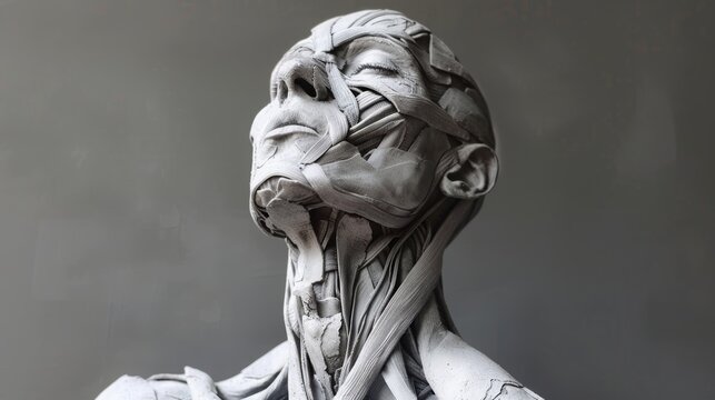 &Eacute;corch&eacute; art, human skull depicted only with muscles and bones without skin, 16:9