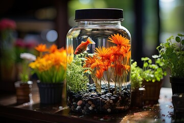 Captivating aquarium fish showcased alongside essential care tips. Explore the vibrant world of underwater companionship and responsible pet care, Generative AI.