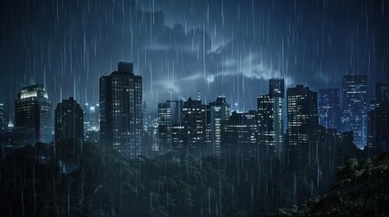 rain in the city ath night