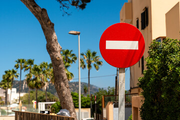 no entry sign on Mallorca Spain with a exotic background