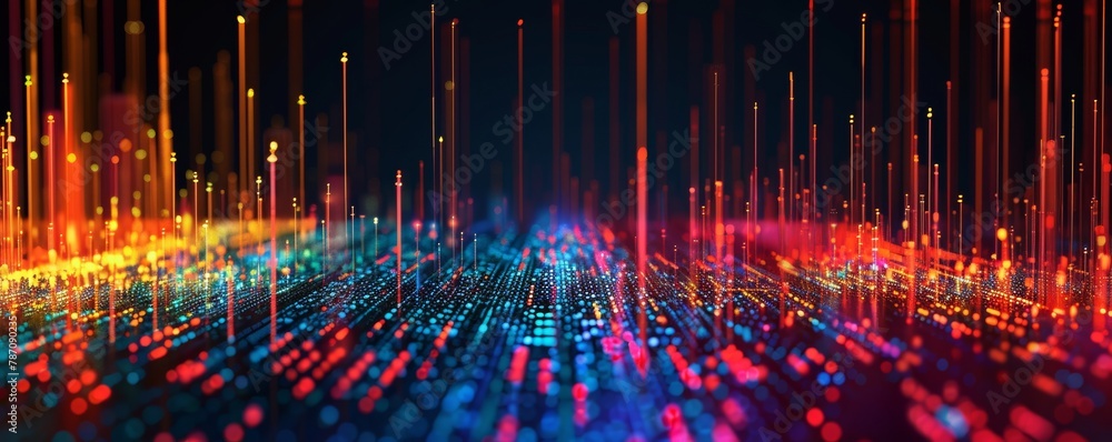 Poster digital backdrop suitable for depicting network capabilities, technological operations, digital stor