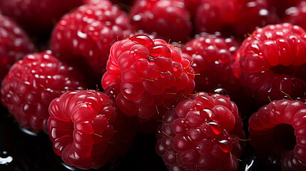 Ripe farm raspberries close-up view