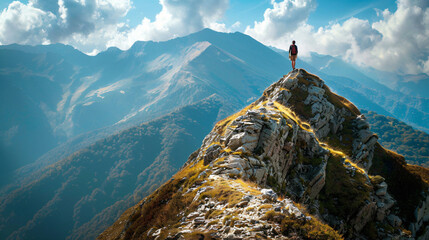 Person hiking on top of the mountain