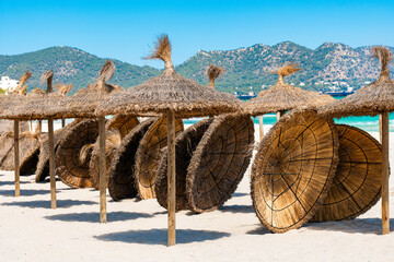 parasols at the beach in the making 