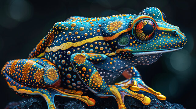 Attractive and multicolored frog with elegant design. Digital art