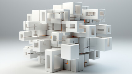 Abstract white blocks connected together, business teamwork concept