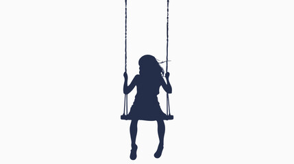 A girl on a swing silhouette flat vector isolated on white background 