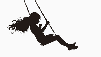 A girl on a swing silhouette flat vector isolated on white background 