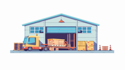 Logistics warehouse with loading truck and working 