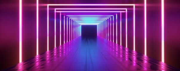 Futuristic neon tunnel with vibrant lights