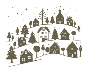 Christmas home, Sketch, Pictogram Art, Black on white image