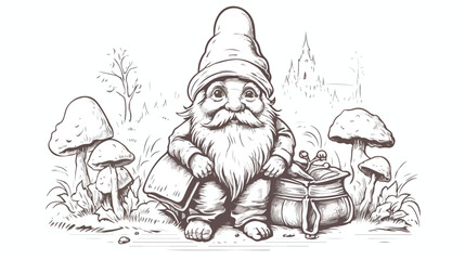 A hand-drawn gnome with a card in his hands. The Scan