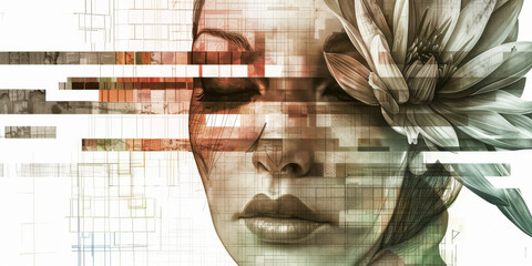 Abstract Digital Art Portrait of Woman with Geometric Elements