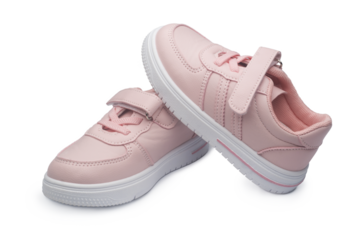pink leather sneakers on isolated on a white background. children's sports shoes