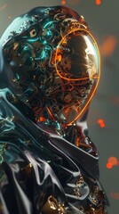 Futuristic cyborg portrait with neon accents