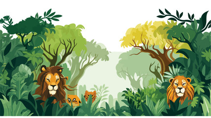 Obraz na płótnie Canvas A jungle scene with trees that walk and talk flat vector