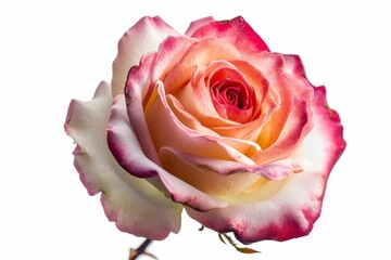 pink-red-white rose flower. white isolated background with clipping path. Nature. Closeup no shadows. Nature. . photo on white isolated background