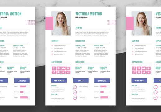 Blue And Pink Vintage Pixel Persoal Resume