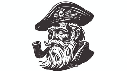 Man captain with white beard and pipe engraving style