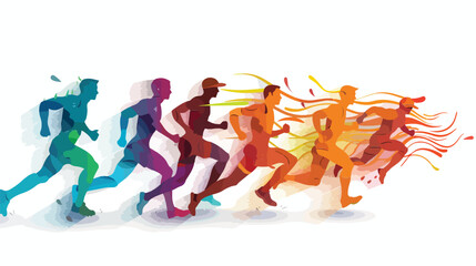 Marathon runner sprinter winner silhouettes vector illustration