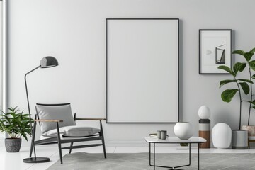 Modern scandinavian interior with poster mockup created with generative ai