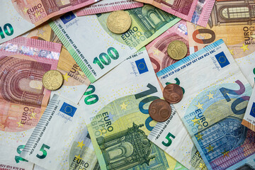  euro coins and banknotes, finance and saving concept
