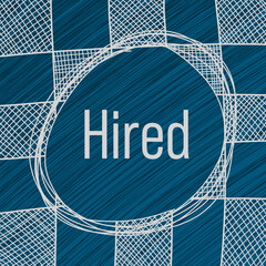 Hired Blue Squares Grid Scribble Circle Text 