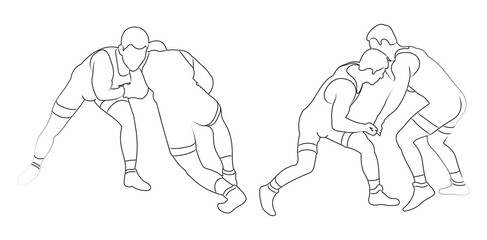 Sketch image of two fighters in a fight, isolated vector