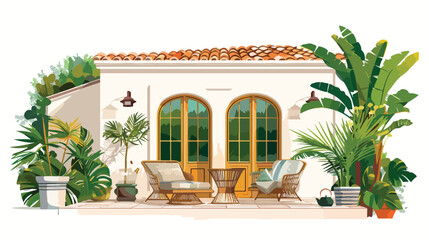 Mediterranean villa patio on the French Riviera flat - obrazy, fototapety, plakaty
