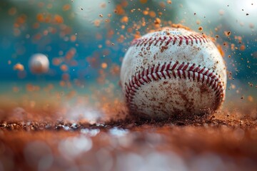 Fototapeta na wymiar A baseball sitting on a pitching mound.