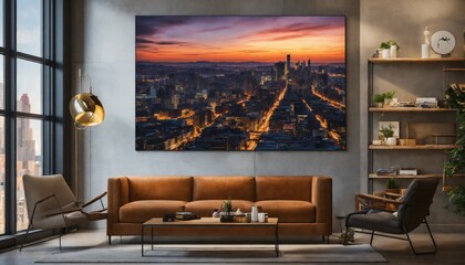 Grey wall with portrait and have sofa