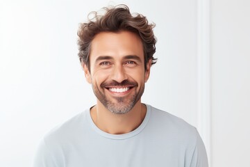 Portrait of happy casual handsome man smiling, Mid adult guy Isolated on white background, copy...