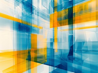 Futuristic blue and yellow geometric interface background, in glas blurred style, modern backdrop