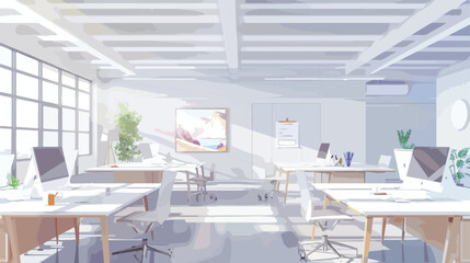 Fototapeta na wymiar Modern open space office design in white colors. Loft