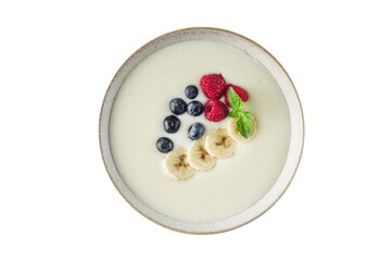 sweet semolina with berries on a white background