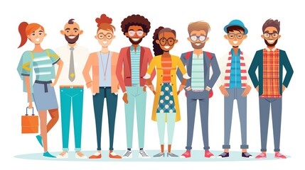 flat character design of a dynamic business team, diverse and colorful - obrazy, fototapety, plakaty