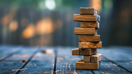 A stack of wooden blocks on a wooden table
