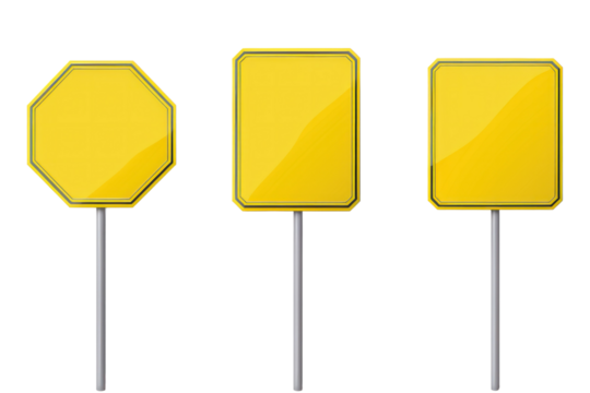 Collection of blank yellow road signs or Empty traffic
.isolated on white background