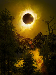 The moon moving in front of the sun. 3D illustration - 787098297