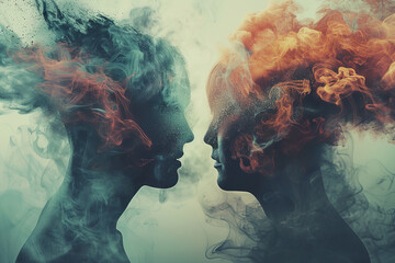 Two people with smoke coming out of their heads - obrazy, fototapety, plakaty